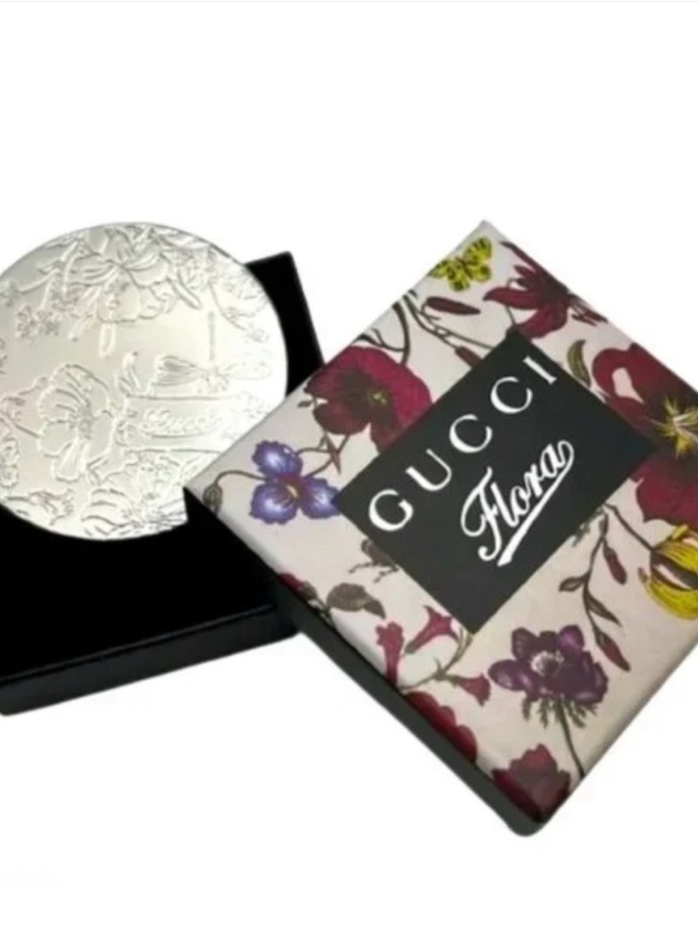 Gucci Floral Compact Mirror in Silver with Multicolor Flower Print - Picture 1 of 3
